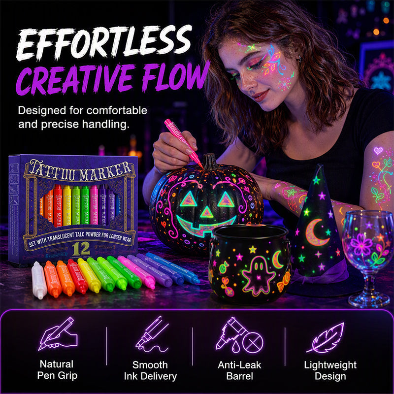 ✨✨✨ Glow Tattoo Pens – UV Neon Colors for Parties & Festivals, Waterproof & Easily Washable