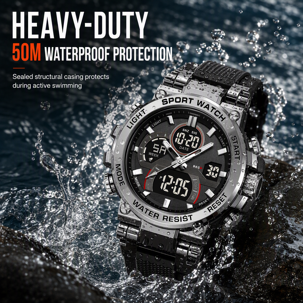 ⏳🔥LIMITED-TIME 55% OFF! ⏰Tactical Style 50M Waterproof Multifunctional Digital Sports Watch