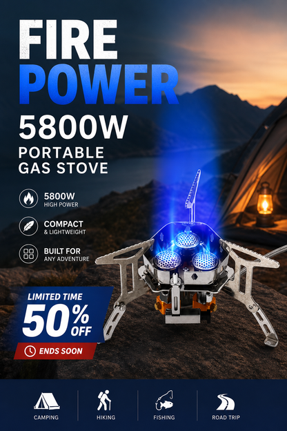 📢📢50% OFF !! ⏰Camping Gas Burner – 5800W, Piezo Ignition, Windproof 🔥